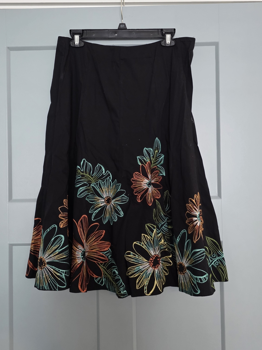 Vintage Y2K Sunny Taylor Black Floral Embroidered Midi Skirt 14P Whimsigoth